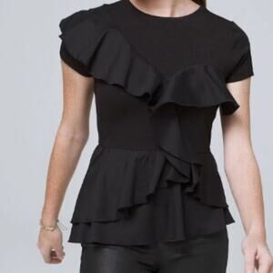 WHBM Black Ruffles Peplum Blouse Size M